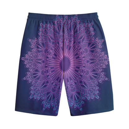 Purple Trippy Mandala Print Cotton Shorts