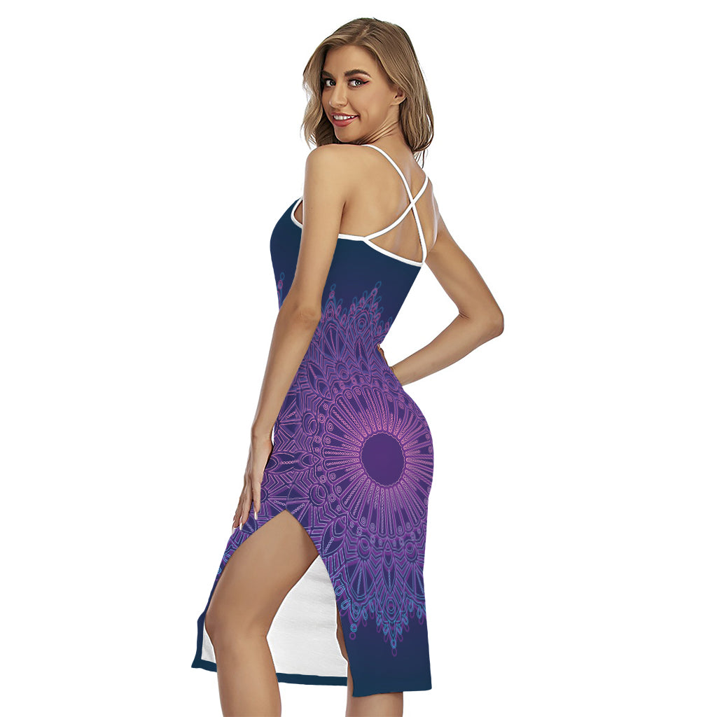 Purple Trippy Mandala Print Cross Back Cami Dress