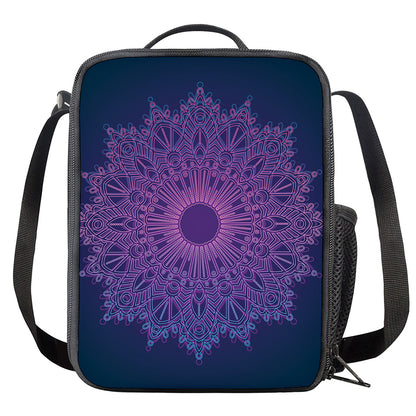 Purple Trippy Mandala Print Crossbody Lunch Bag