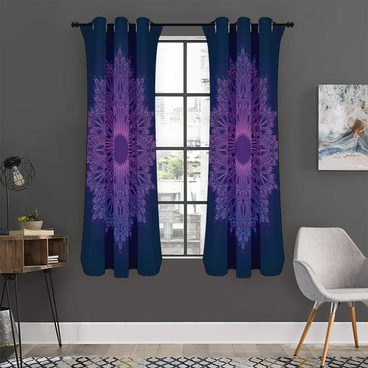 Purple Trippy Mandala Print Curtain