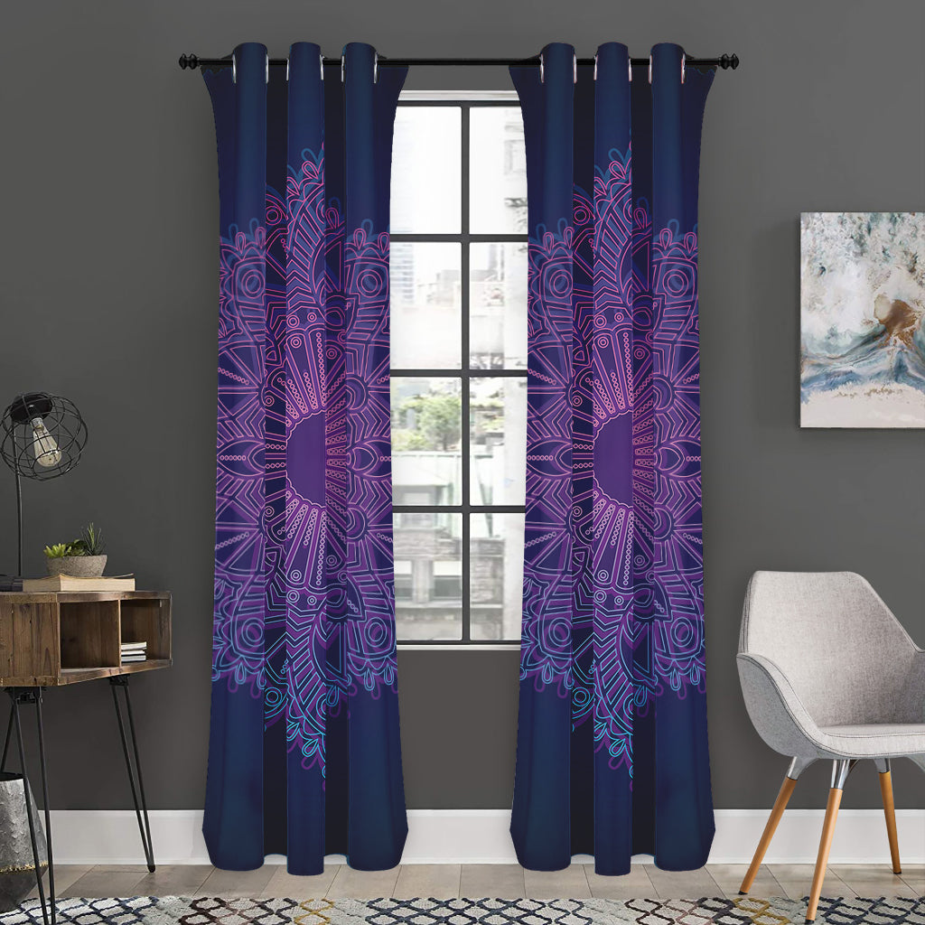 Purple Trippy Mandala Print Curtain
