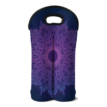 Purple Trippy Mandala Print Double Neoprene Wine Tote