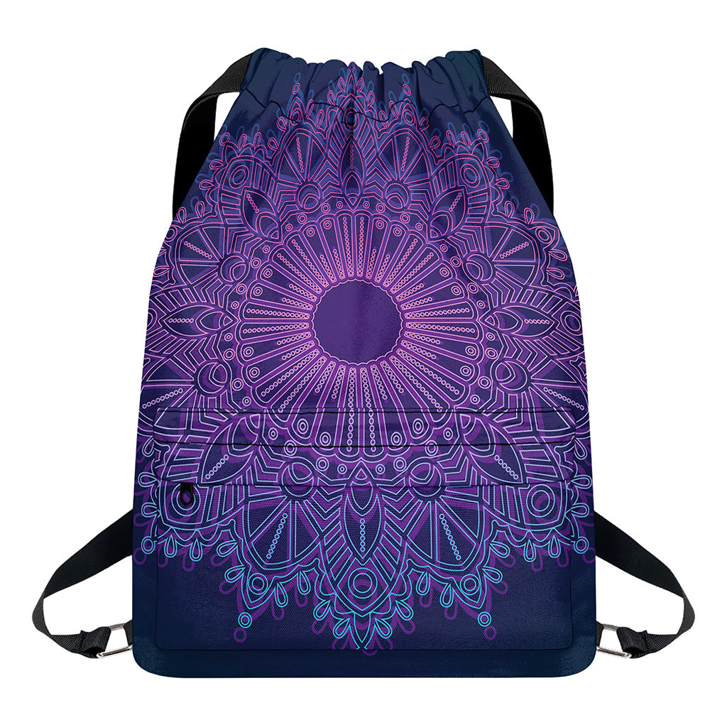 Purple Trippy Mandala Print Drawstring Backpack