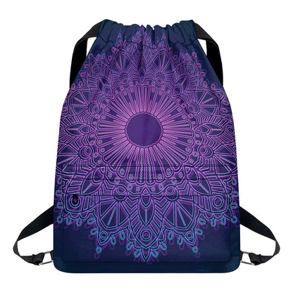 Purple Trippy Mandala Print Drawstring Backpack