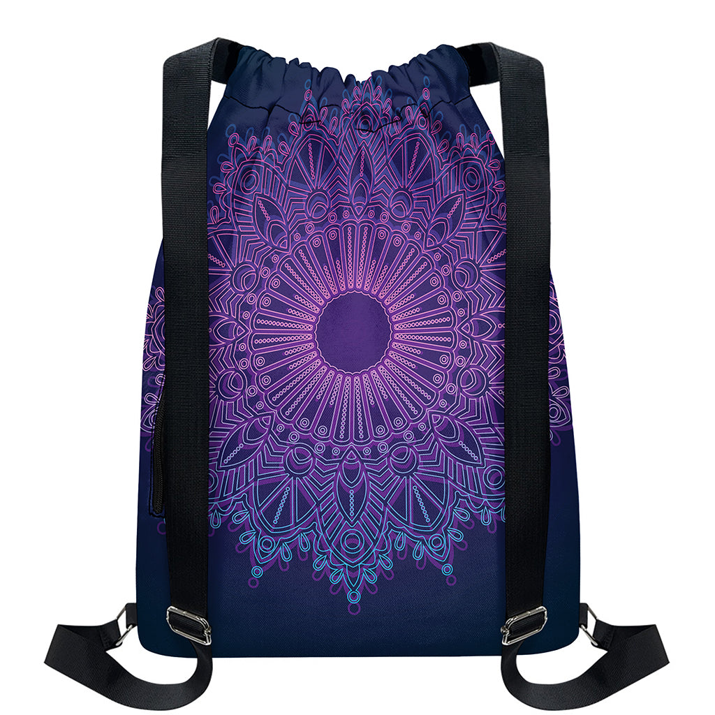 Purple Trippy Mandala Print Drawstring Backpack