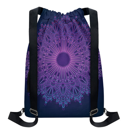 Purple Trippy Mandala Print Drawstring Backpack