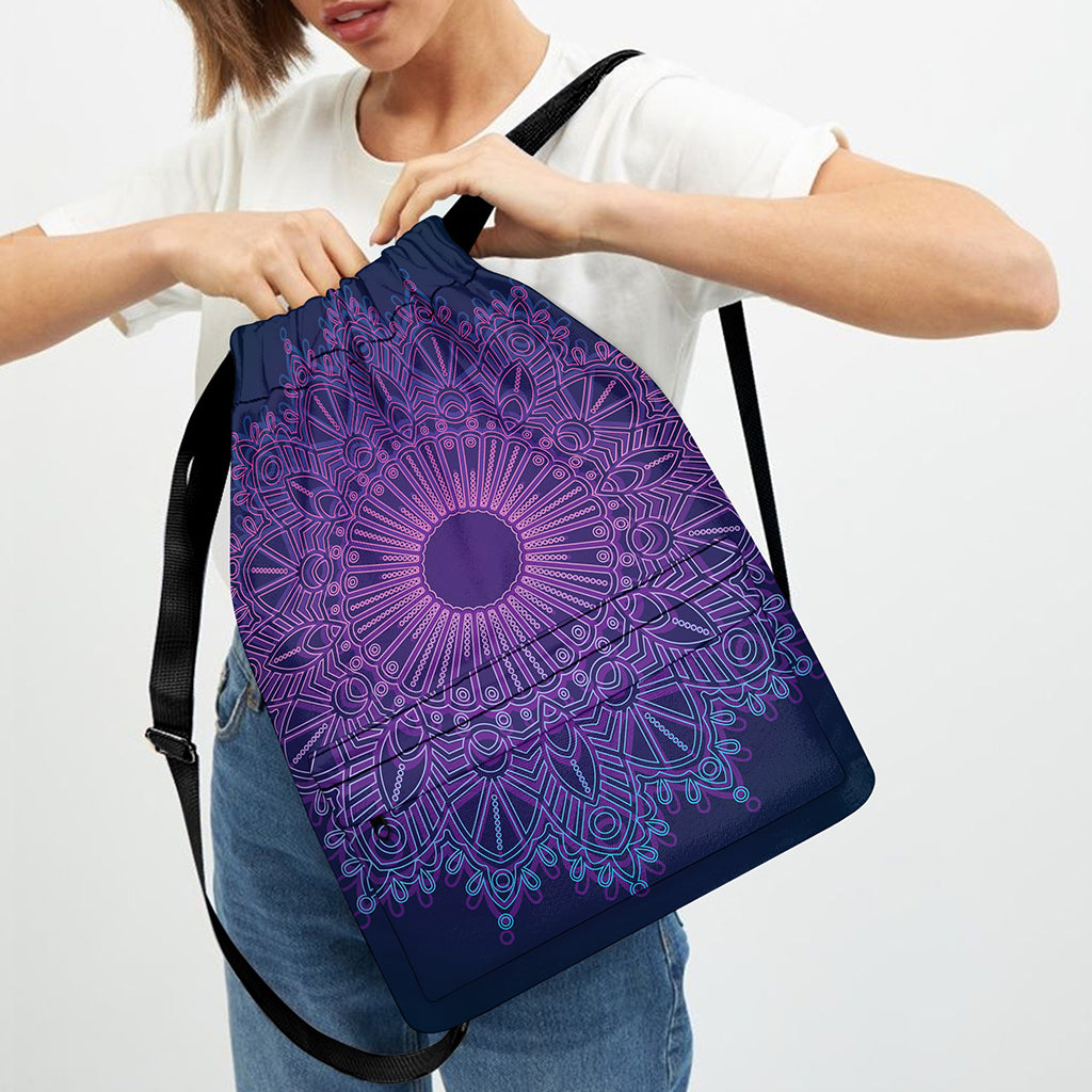 Purple Trippy Mandala Print Drawstring Backpack