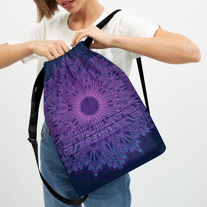 Purple Trippy Mandala Print Drawstring Backpack