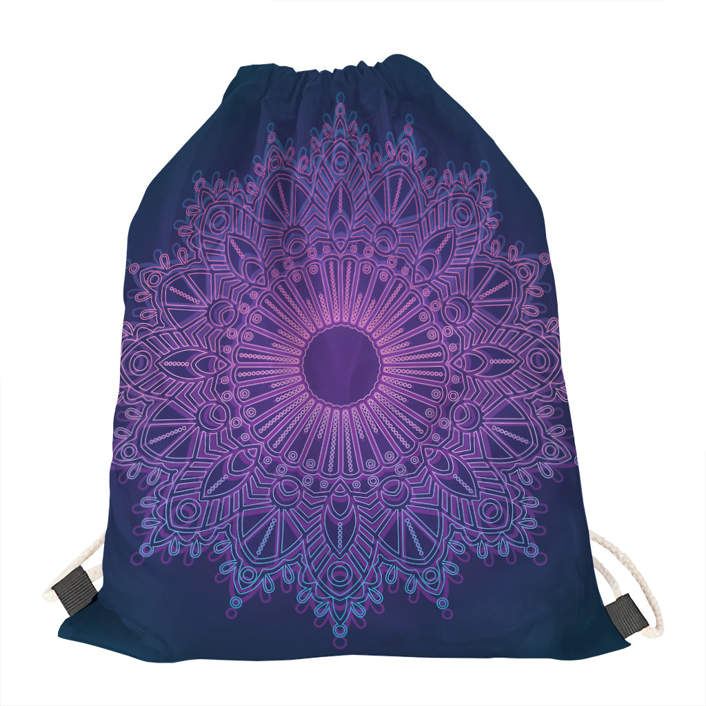 Purple Trippy Mandala Print Drawstring Bag