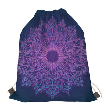 Purple Trippy Mandala Print Drawstring Bag