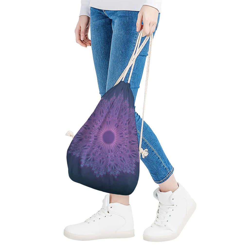 Purple Trippy Mandala Print Drawstring Bag