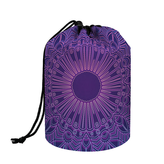 Purple Trippy Mandala Print Drawstring Makeup Bag
