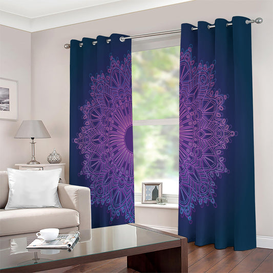 Purple Trippy Mandala Print Extra Wide Grommet Curtains