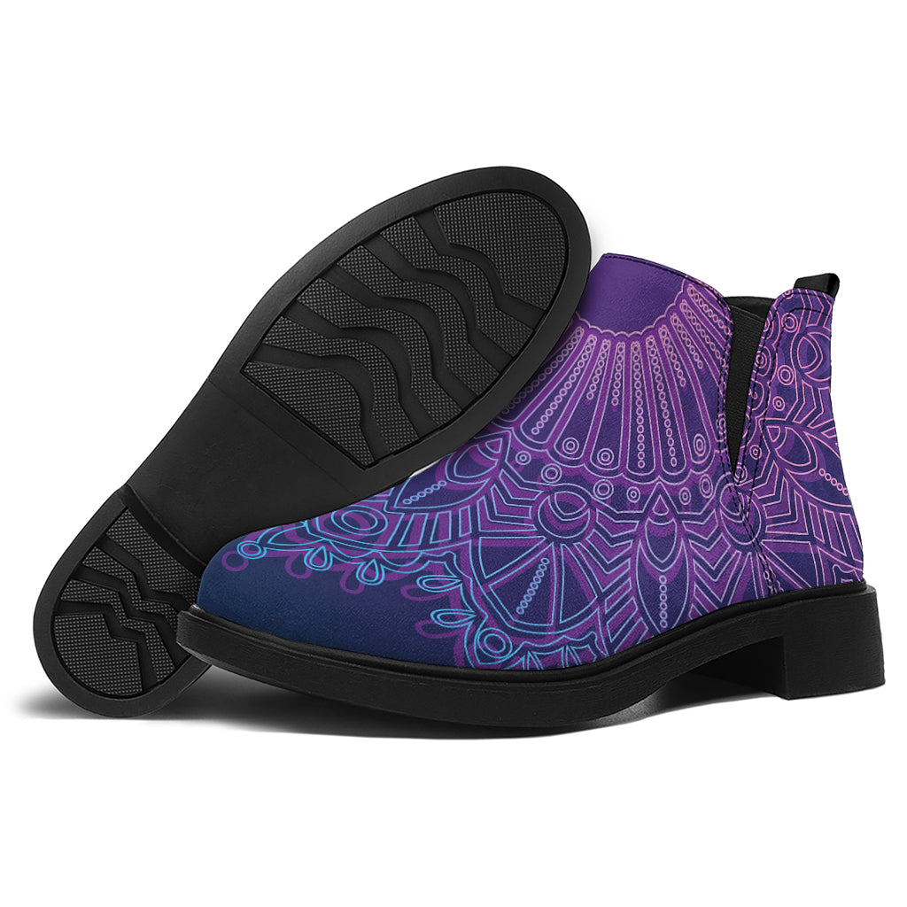 Purple Trippy Mandala Print Flat Ankle Boots