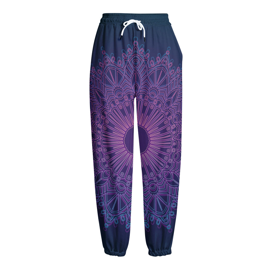 Purple Trippy Mandala Print Fleece Lined Knit Pants