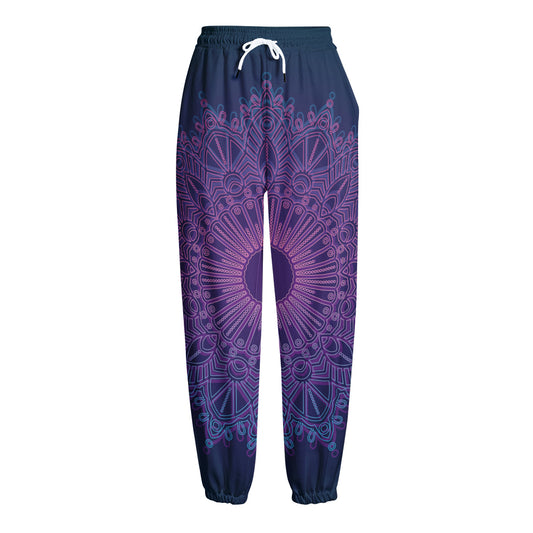 Purple Trippy Mandala Print Fleece Lined Knit Pants