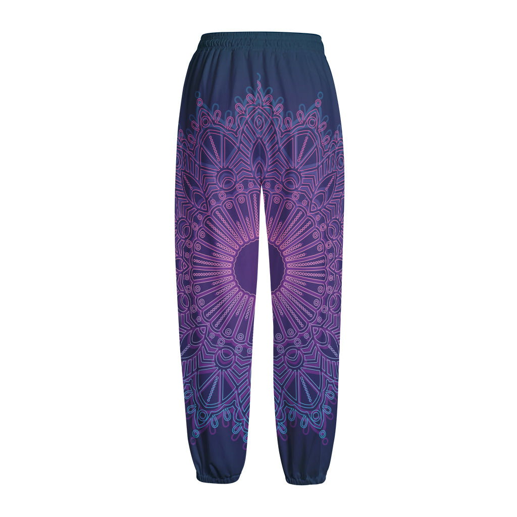 Purple Trippy Mandala Print Fleece Lined Knit Pants