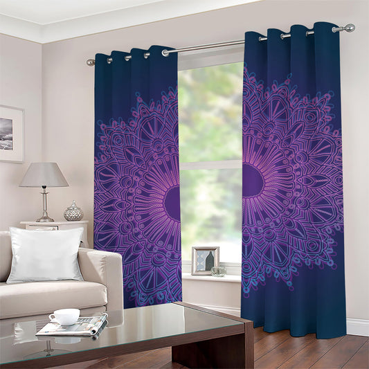 Purple Trippy Mandala Print Grommet Curtains