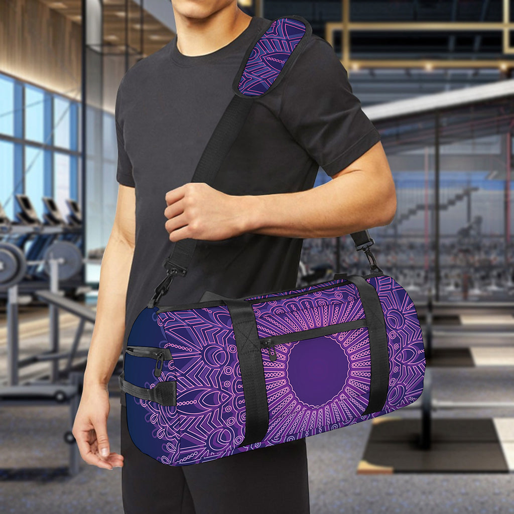 Purple Trippy Mandala Print Gym Bag