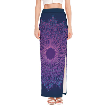 Purple Trippy Mandala Print High Slit Maxi Skirt