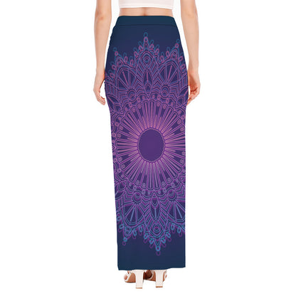 Purple Trippy Mandala Print High Slit Maxi Skirt