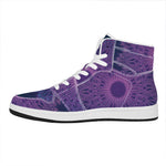 Purple Trippy Mandala Print High Top Leather Sneakers