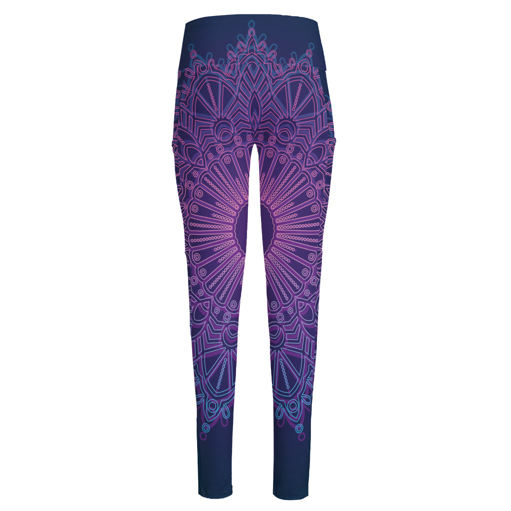Purple Trippy Mandala Print High-Waisted Pocket Leggings