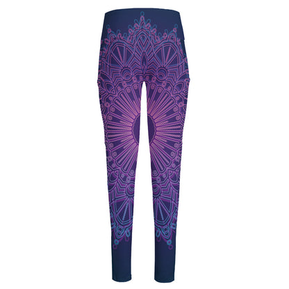 Purple Trippy Mandala Print High-Waisted Pocket Leggings