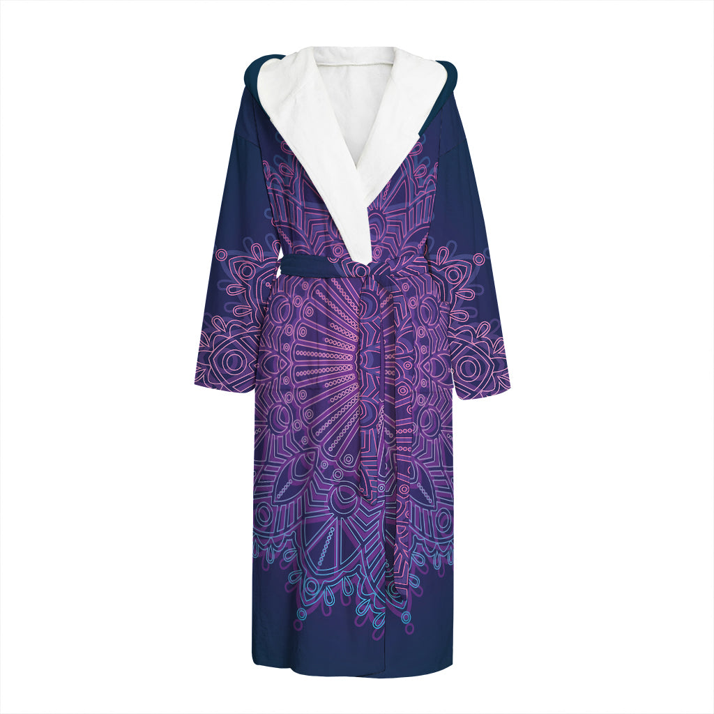 Purple Trippy Mandala Print Hooded Bathrobe