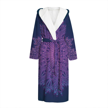 Purple Trippy Mandala Print Hooded Bathrobe