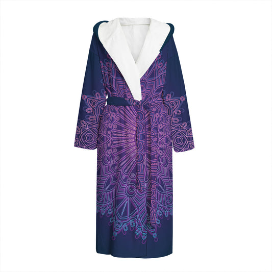 Purple Trippy Mandala Print Hooded Bathrobe