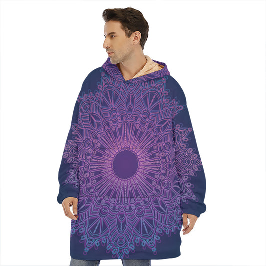 Purple Trippy Mandala Print Hoodie Blanket