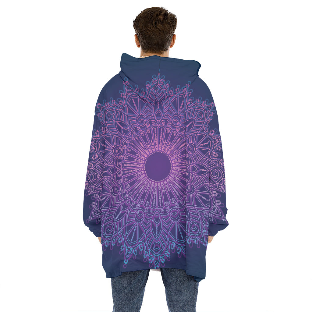 Purple Trippy Mandala Print Hoodie Blanket
