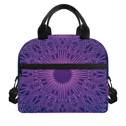 Purple Trippy Mandala Print Insulated Lunch Bag