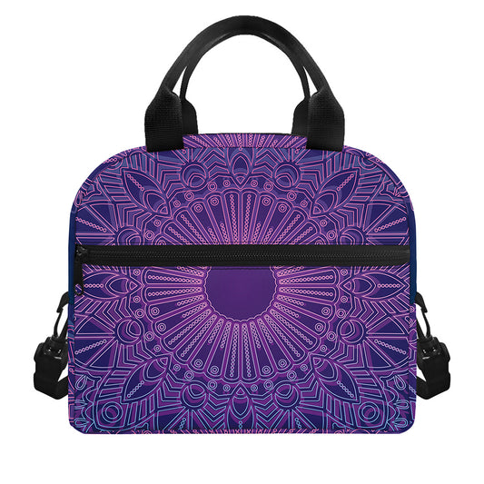 Purple Trippy Mandala Print Insulated Lunch Bag