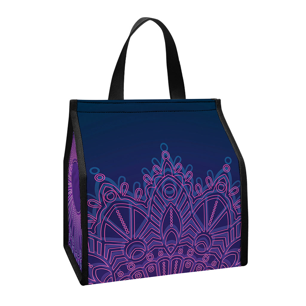 Purple Trippy Mandala Print Insulated Lunch Tote