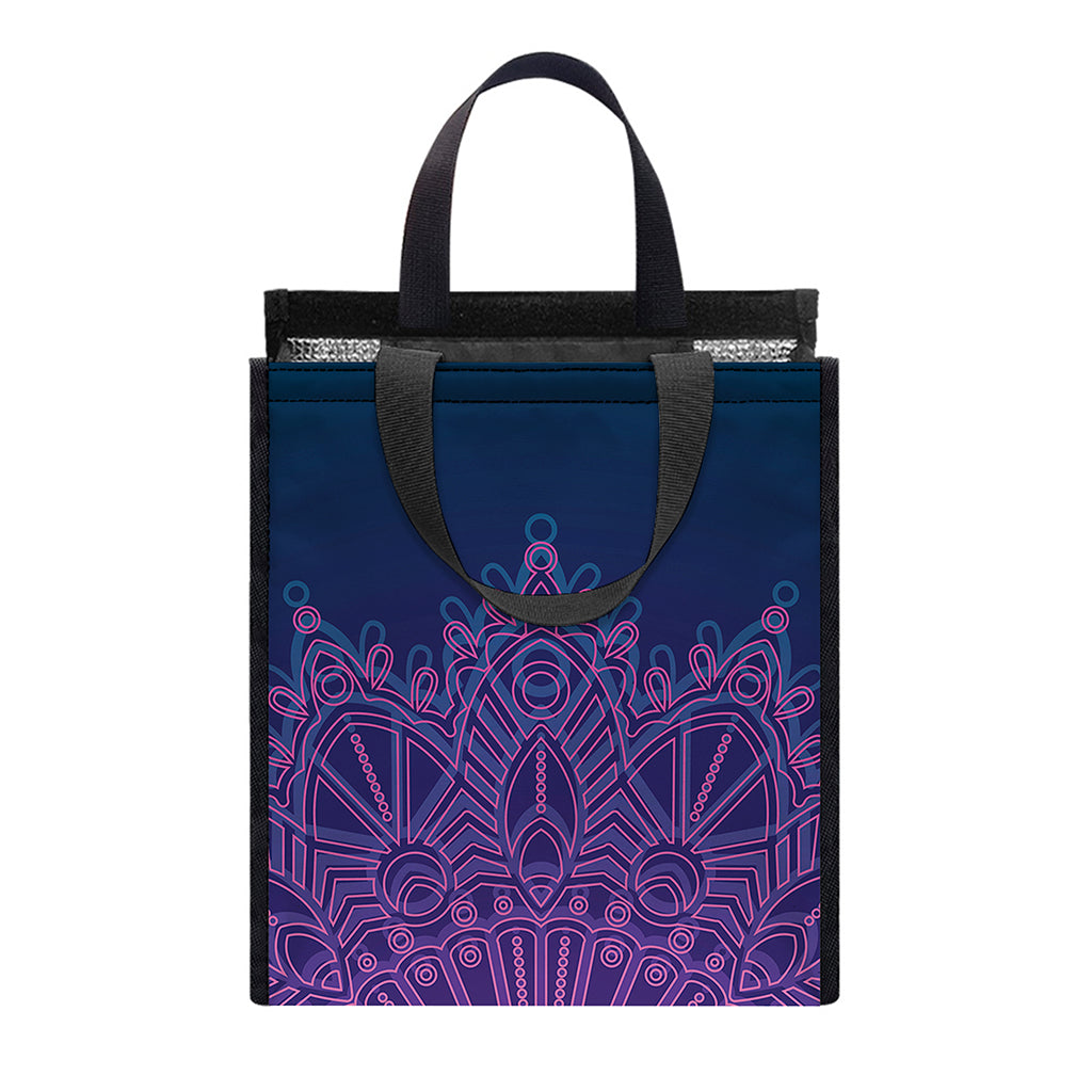 Purple Trippy Mandala Print Insulated Lunch Tote