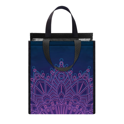 Purple Trippy Mandala Print Insulated Lunch Tote