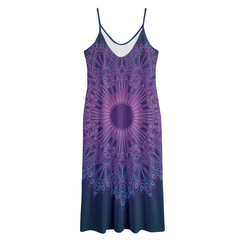 Purple Trippy Mandala Print Jersey Midi Cami Dress