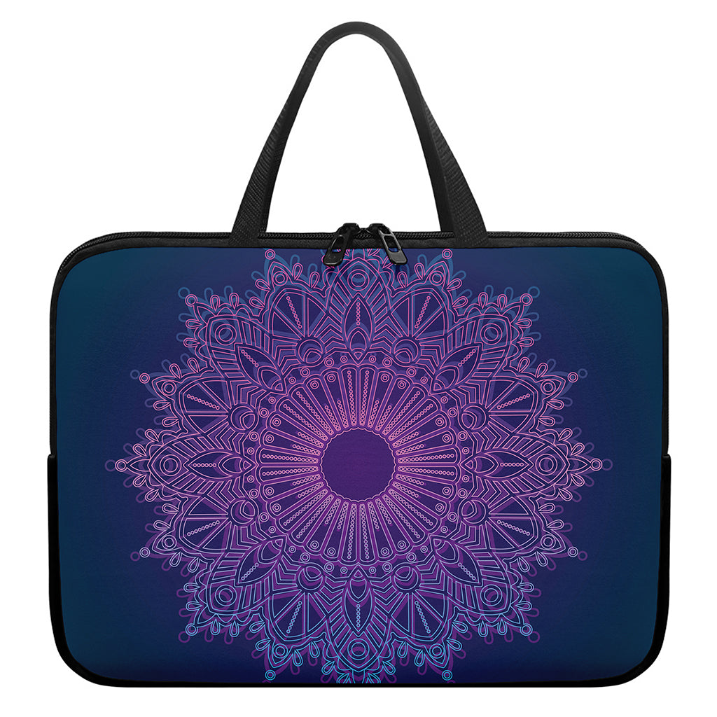Purple Trippy Mandala Print Laptop Sleeve With Handle