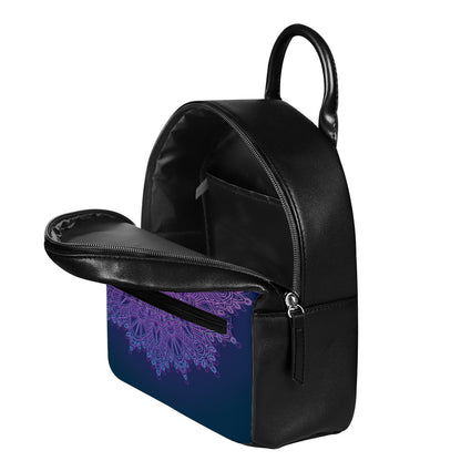 Purple Trippy Mandala Print Leather Backpack