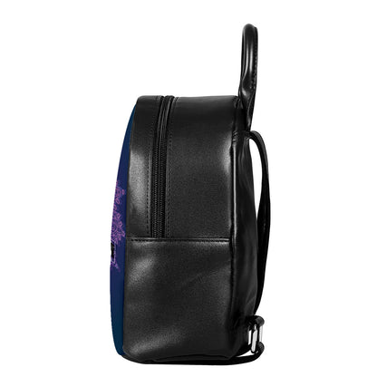 Purple Trippy Mandala Print Leather Backpack