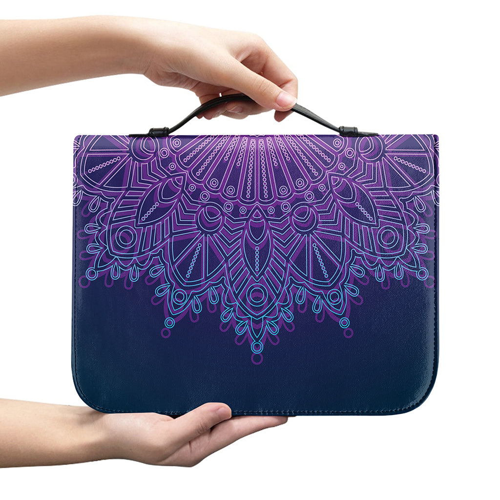 Purple Trippy Mandala Print Leather Bible Cover