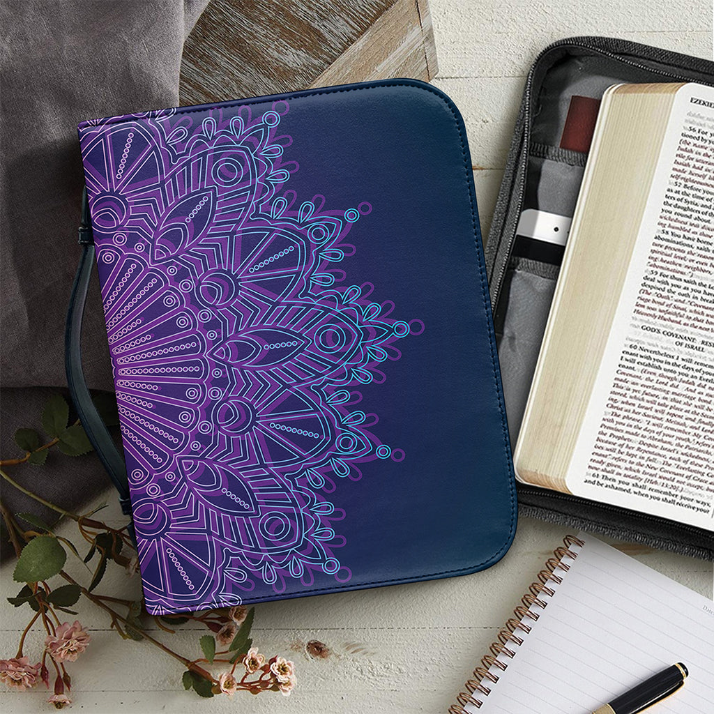 Purple Trippy Mandala Print Leather Bible Cover