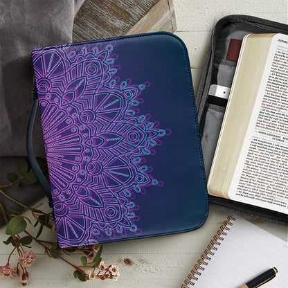 Purple Trippy Mandala Print Leather Bible Cover