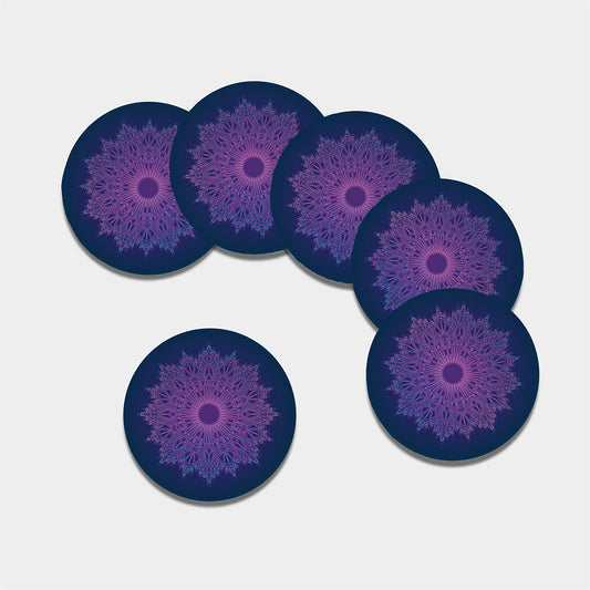 Purple Trippy Mandala Print Leather Coaster Set