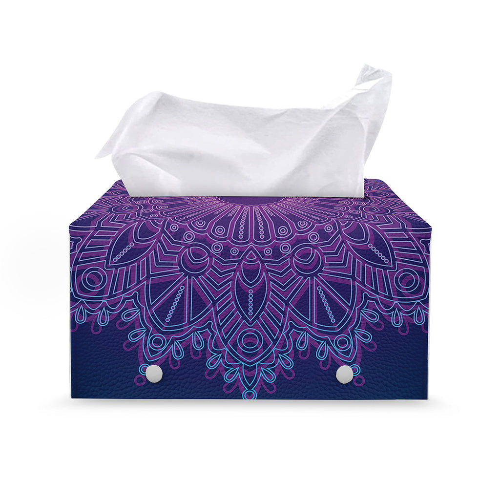 Purple Trippy Mandala Print Leather Tissue Box Cover