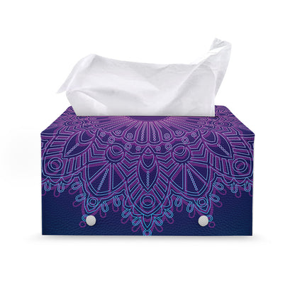 Purple Trippy Mandala Print Leather Tissue Box Cover