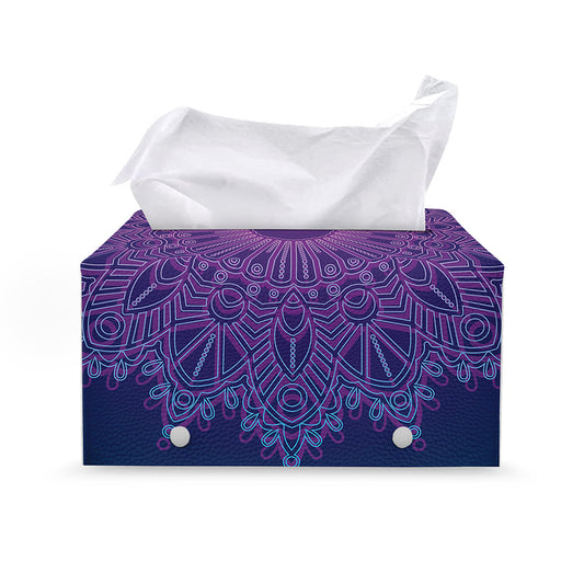 Purple Trippy Mandala Print Leather Tissue Box Cover