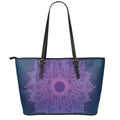 Purple Trippy Mandala Print Leather Tote Bag With Zipper